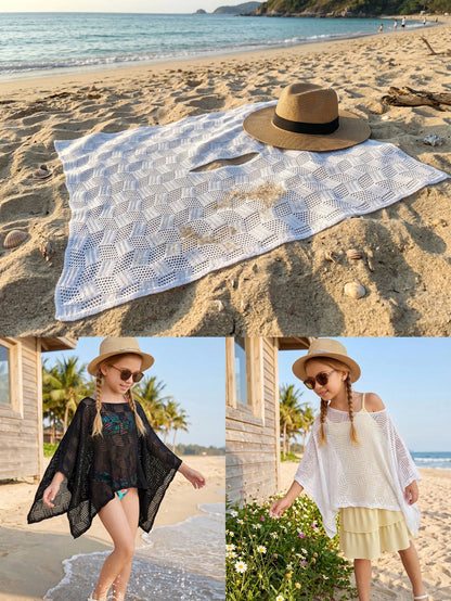 Wholesale Kids Poncho Swimwear Cover up Multi-Way Wear Children Hollow Out Loose Fit Beach Vacation Outdoor Top 6-12 Years