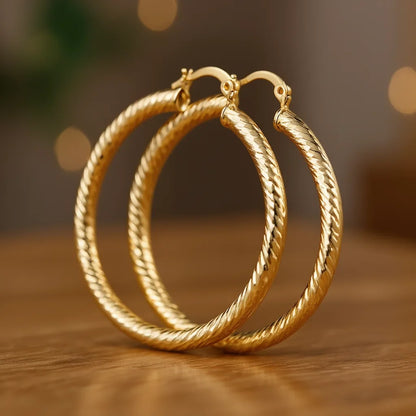 Women's Golden Hoop Earrings 18K Gold Plated Zinc Alloy Party Fashion Jewelry Large Circle Statement Accessories
