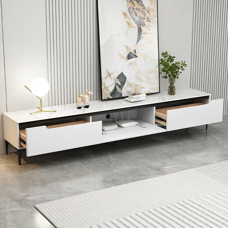 Modern Contemporary Style Wood TV Stand with Sintered Stone Top Easy to Clean for Living Room Small Apartment