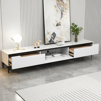 Modern Contemporary Style Wood TV Stand with Sintered Stone Top Easy to Clean for Living Room Small Apartment
