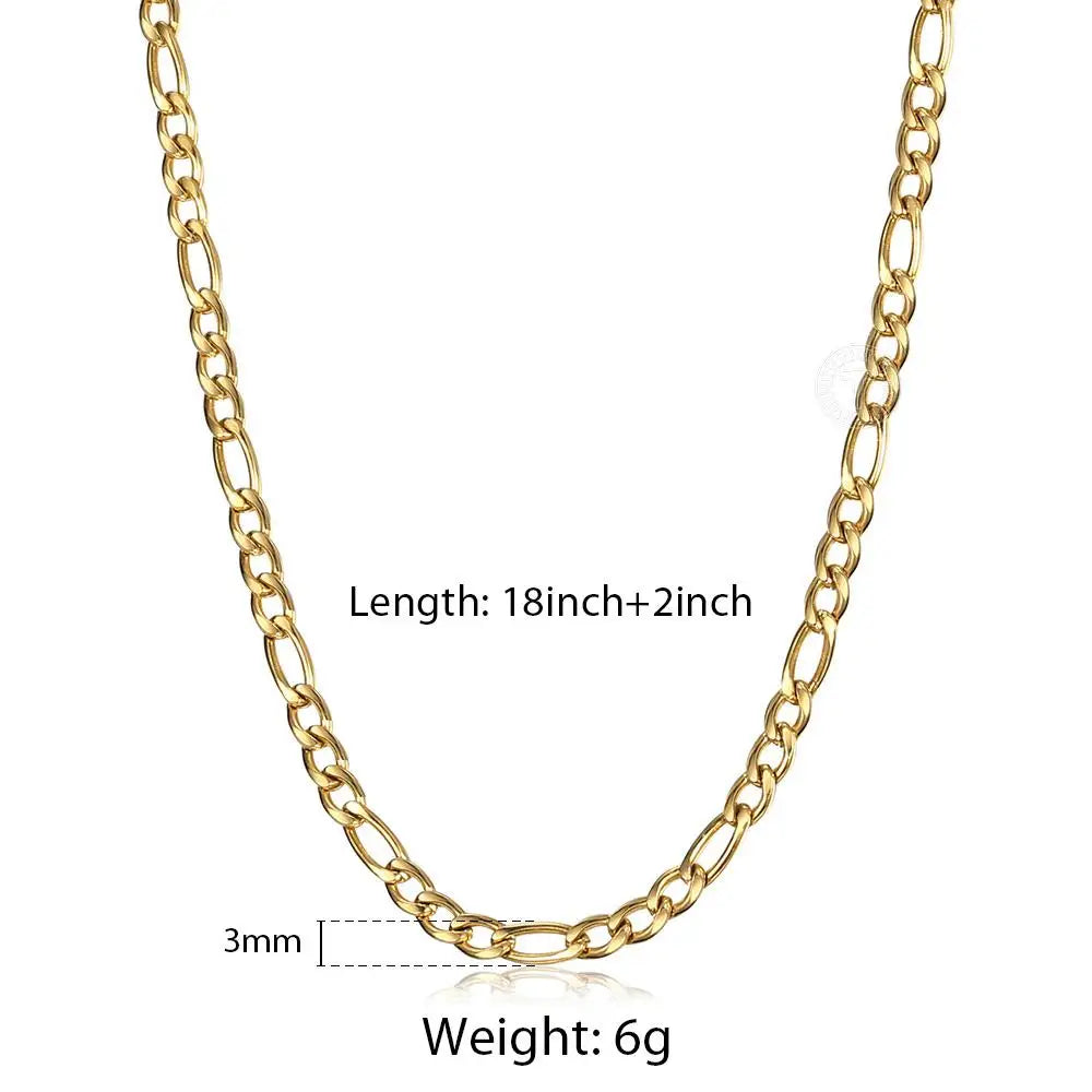 Fashion 3mm Stainless Steel Necklace Choker for Men Women Figaro Link Chain Gold Color Simple Jewelry Accessories