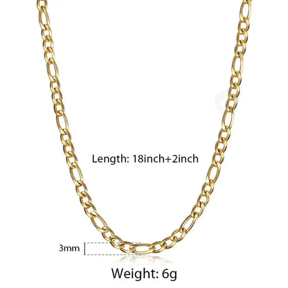 Fashion 3mm Stainless Steel Necklace Choker for Men Women Figaro Link Chain Gold Color Simple Jewelry Accessories