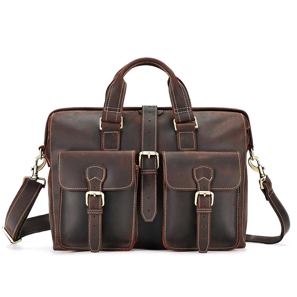 Large-Capacity Leather Briefcase for Men Retro Portable Business Bag with Fashionable Accessories for Office Use