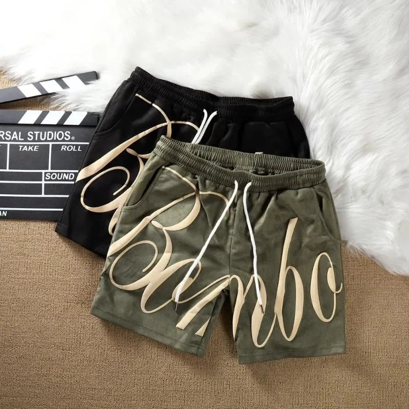 Men's Shorts Foam Letters Print Drawstring Loose Casual Pants Men Women Couple Beach Holiday Shortpant