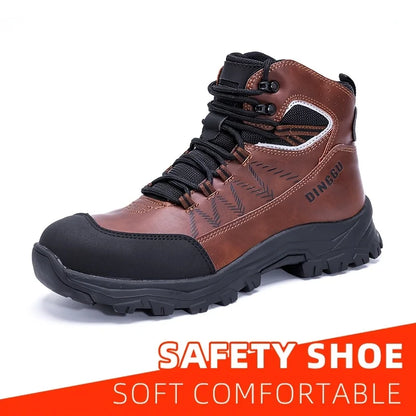 Men's Steel Toe Work Shoes, Microfiber Leather Upper EVA Sole, Breathable Lightweight Comfortable Safety Shoes for Men
