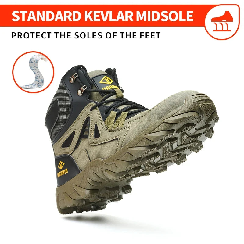 Men's Safety Shoes Steel Toe, Microfiber Upper Rubber Sole, Breathable Comfortable Wear-resistant Work Shoes for Men