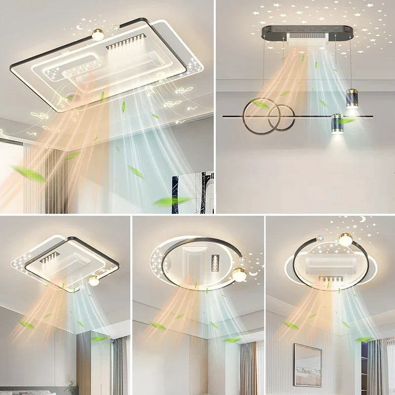 Modern Ceiling Fan Light Smart Bladeless Acrylic Ceiling Fan with Light for Home Led Fan Lamp for Indoor Bedroom Livingroom