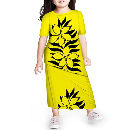 Personal Customized Baby Girls Dress Hawaii Samoa Polynesian Toddler Kids Clothing Puletasi O-neck Party Dresses for Children