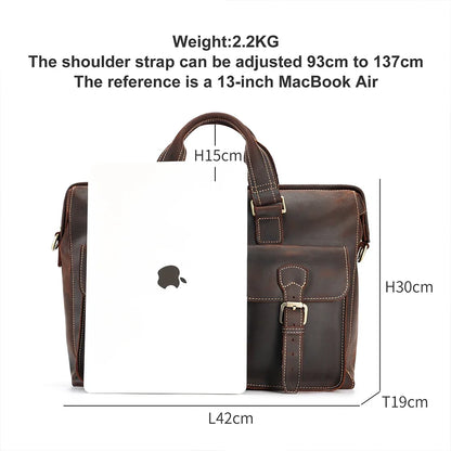 Large-Capacity Leather Briefcase for Men Retro Portable Business Bag with Fashionable Accessories for Office Use