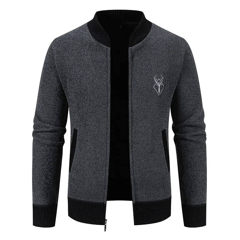 Custom Logo Design Winter Cashmere Knit Cardigan Coat Embroidery Men'S Zipper Slim-Fit Cotton Male Men Jacket Knitted Sweater