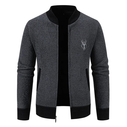 Custom Logo Design Winter Cashmere Knit Cardigan Coat Embroidery Men'S Zipper Slim-Fit Cotton Male Men Jacket Knitted Sweater