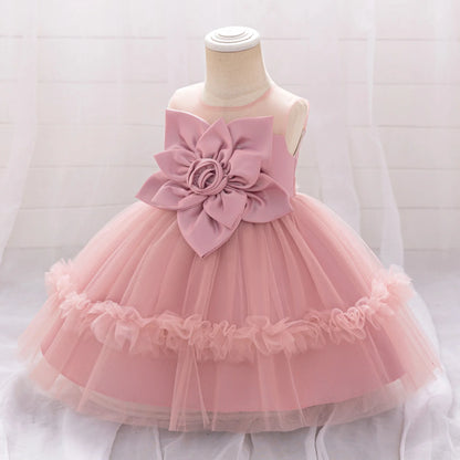 MQATZ Girls Formal Evening Dress with Floral Pattern O-Neck Kids Party Wedding Birthday Dress for Summer for Children L2309XZ
