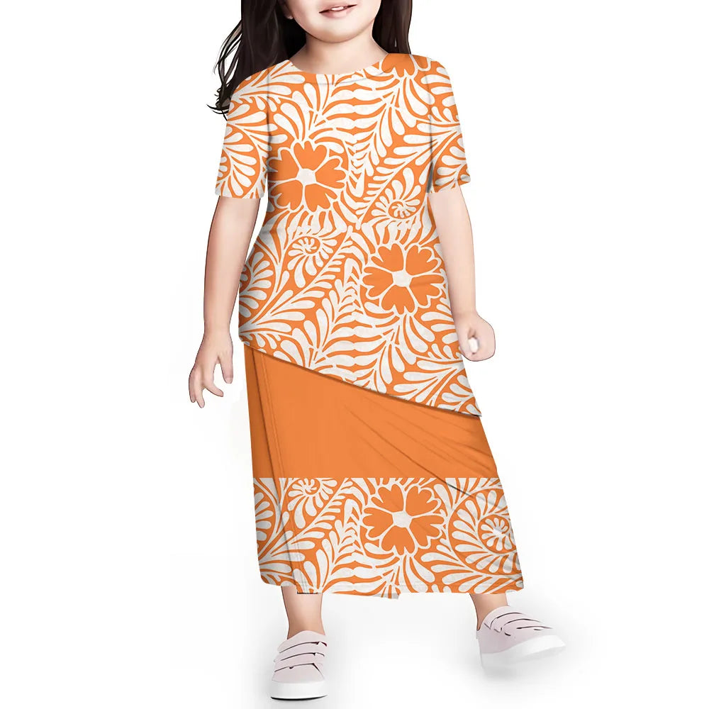 Personal Customized Baby Girls Dress Hawaii Samoa Polynesian Toddler Kids Clothing Puletasi O-neck Party Dresses for Children