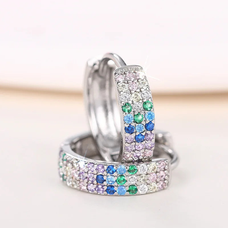 Trendy White Silver Plated Zinc Alloy Huggie Earrings with Crystal Rhinestone Inlay for Women Party Jewelry Fashion Accessories