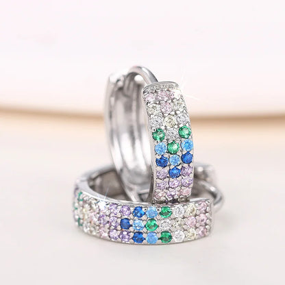 Trendy White Silver Plated Zinc Alloy Huggie Earrings with Crystal Rhinestone Inlay for Women Party Jewelry Fashion Accessories