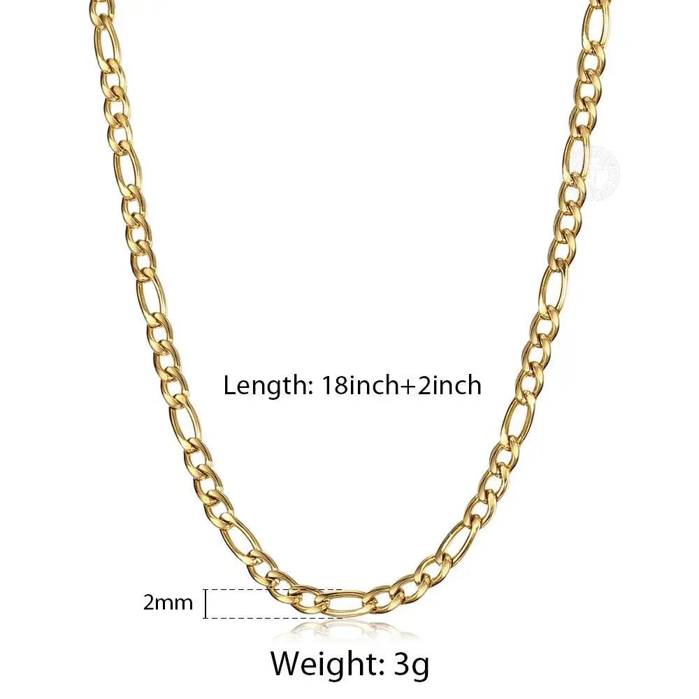 Fashion 3mm Stainless Steel Necklace Choker for Men Women Figaro Link Chain Gold Color Simple Jewelry Accessories