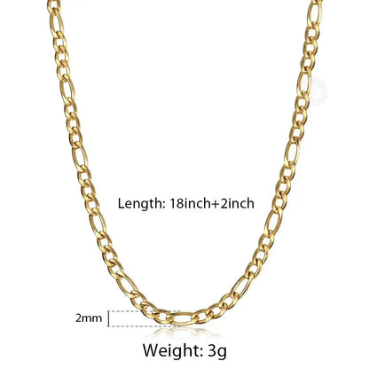 Fashion 3mm Stainless Steel Necklace Choker for Men Women Figaro Link Chain Gold Color Simple Jewelry Accessories