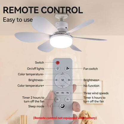 Dingdian 52CM 6 Blade LED Fan Light Easy Install Modern ABS Ceiling Fan Light for Livingroom Decorative Indoor Remote Control