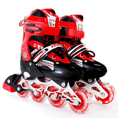 Single Row Children's Breathable High Quality Outdoor Roller Skating Shoes Cotton Upper Colorful Light Wheel Mobility Parkour