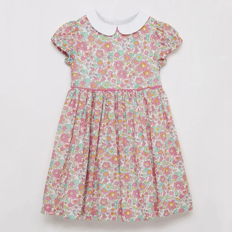 Wholesale Beautiful Girls Dress with Floral Print Short Sleeve Casual Design for Spring Summer Knee-Length Age Group Children
