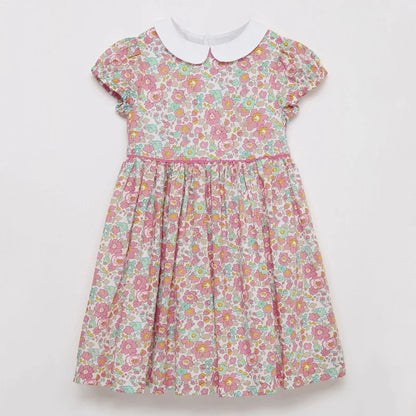 Wholesale Beautiful Girls Dress with Floral Print Short Sleeve Casual Design for Spring Summer Knee-Length Age Group Children