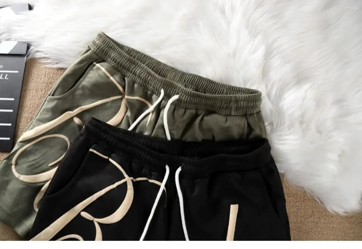 Men's Shorts Foam Letters Print Drawstring Loose Casual Pants Men Women Couple Beach Holiday Shortpant