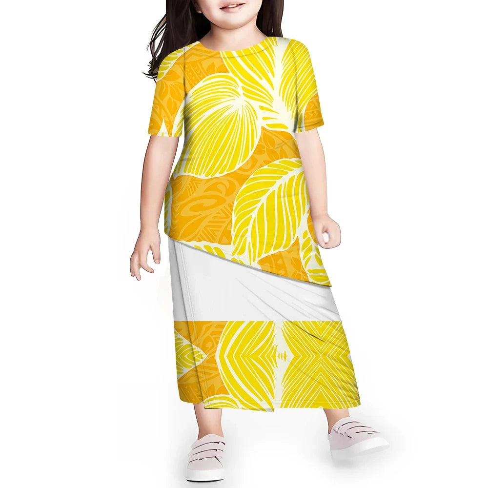 Personal Customized Baby Girls Dress Hawaii Samoa Polynesian Toddler Kids Clothing Puletasi O-neck Party Dresses for Children