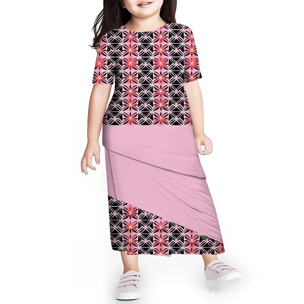 Personal Customized Baby Girls Dress Hawaii Samoa Polynesian Toddler Kids Clothing Puletasi O-neck Party Dresses for Children
