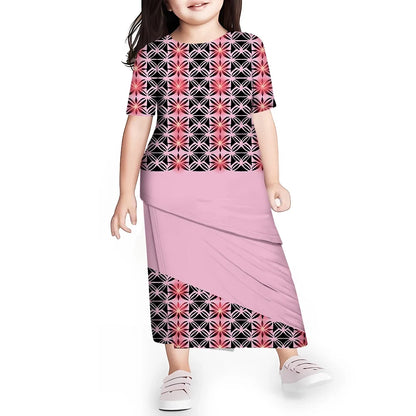 Personal Customized Baby Girls Dress Hawaii Samoa Polynesian Toddler Kids Clothing Puletasi O-neck Party Dresses for Children