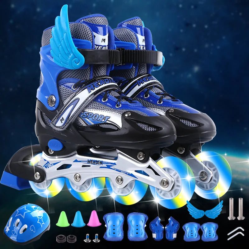 Single Row Children's Breathable High Quality Outdoor Roller Skating Shoes Cotton Upper Colorful Light Wheel Mobility Parkour