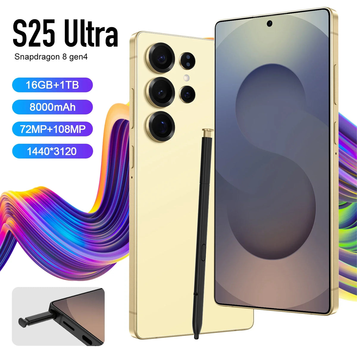 New Global Version S25 Ultra Full-Screen 4G 7.3-Inch Smartphone HD Resolution LTE Cellular OctaCore CPU Waterproof