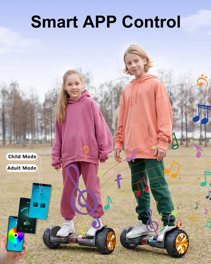 GYROOR Hoverboard 8.5 Inch All Terrain Off Road Hoverboard With Music Speakers and LED Lights Self Balance Hoverboard Scooters
