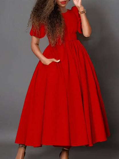 Women Fashion Clothing Ladies Elegant Office Dresses Waist Cinching Casual Loose Plus Size Dress