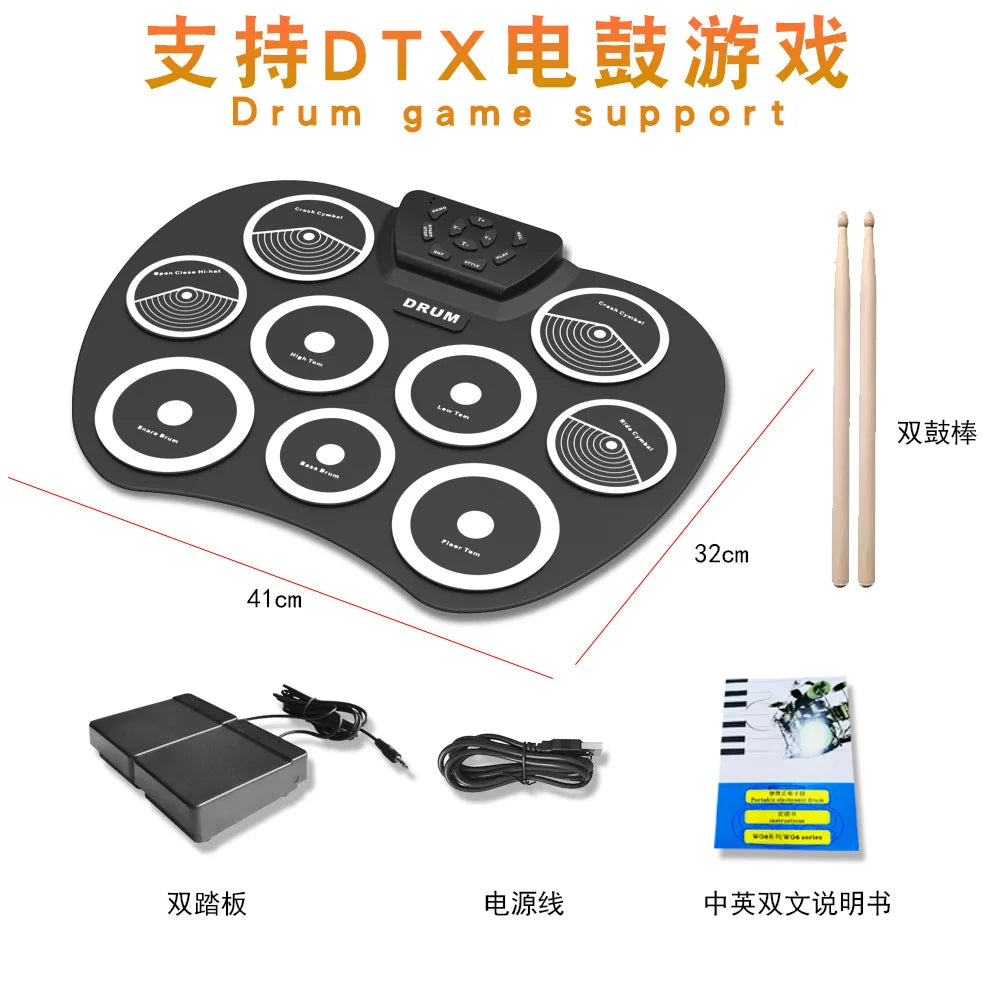 Hand Roll Electronic Drum Kit Double Layer Carbon Fiber Desktop G801 Silicone Support DTX Game Portable USB Pedal Children