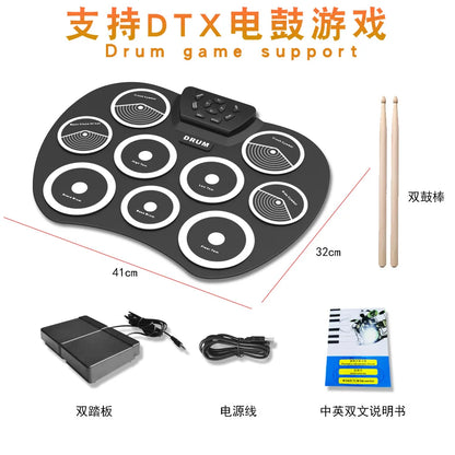 Hand Roll Electronic Drum Kit Double Layer Carbon Fiber Desktop G801 Silicone Support DTX Game Portable USB Pedal Children
