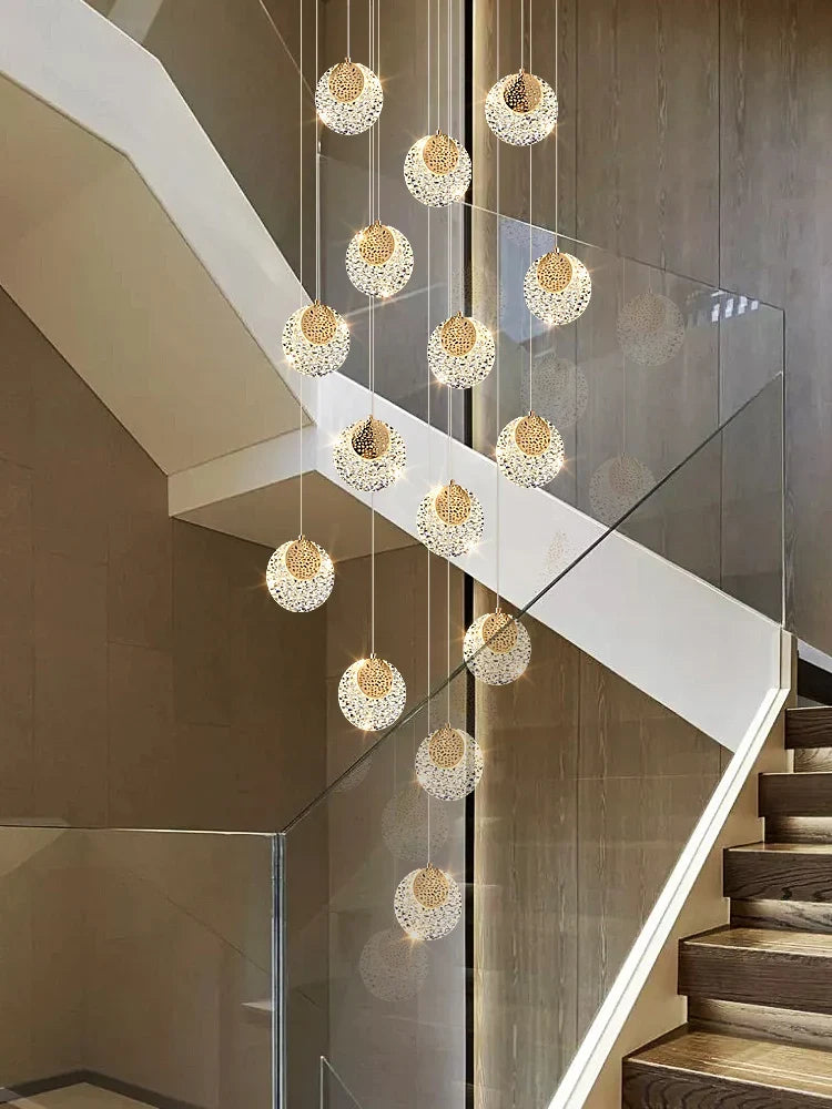 Modern Lighting Villa Modern House Decor Shiny Unique Spiral Staircase Lamp Pendant Light Nordic Led Chandelier for Livingroom