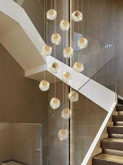Modern Lighting Villa Modern House Decor Shiny Unique Spiral Staircase Lamp Pendant Light Nordic Led Chandelier for Livingroom