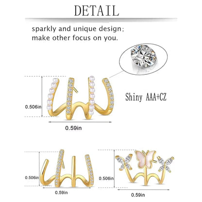 ZF Gold Zircon Butterfly Claw Piercing Stud Set Elegant Minimalist Dinner Party Women Fashion Jewelry Accessories