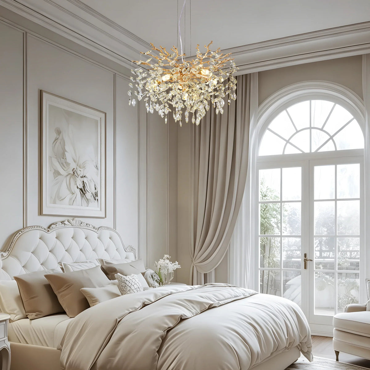 Modern Tree Branch Crystal Chandelier Luxury Gold Crystal Pendant Lighting 23.6" Contemporary 6 Light Chandeliers for LivingRoom
