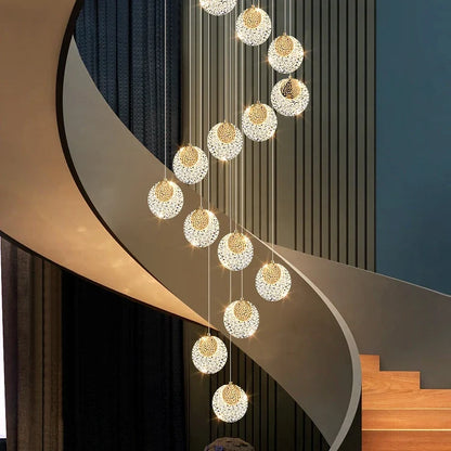 Modern Lighting Villa Modern House Decor Shiny Unique Spiral Staircase Lamp Pendant Light Nordic Led Chandelier for Livingroom