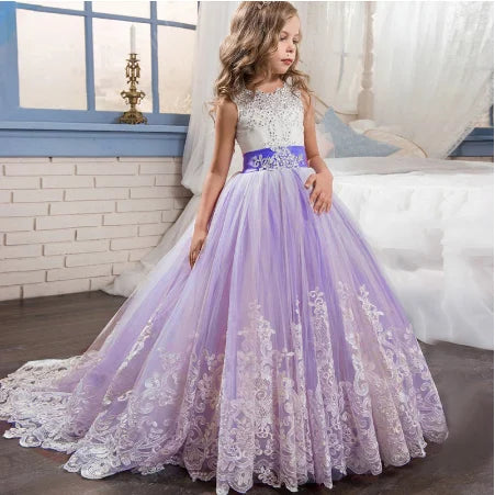 MQATZ Luxury Kids Evening Ball Gown Princess Sleeveless Solid Pattern Long for Birthday Party Prom Wholesale for Children LP-231
