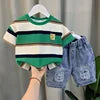 Boys Summer  New Boutique Design Outfits CottonSet Baby Boys Short Sleeve Shirt Jeans Shorts 2pcsClothing Children 67 8Y