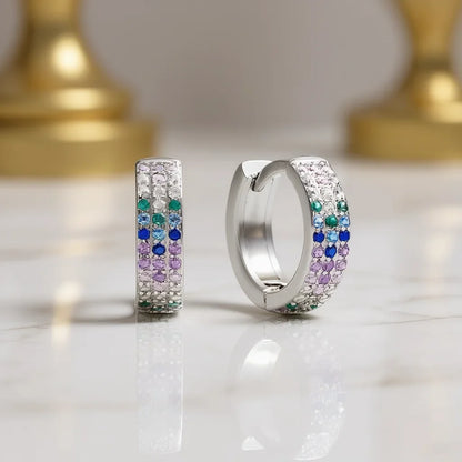 Trendy White Silver Plated Zinc Alloy Huggie Earrings with Crystal Rhinestone Inlay for Women Party Jewelry Fashion Accessories
