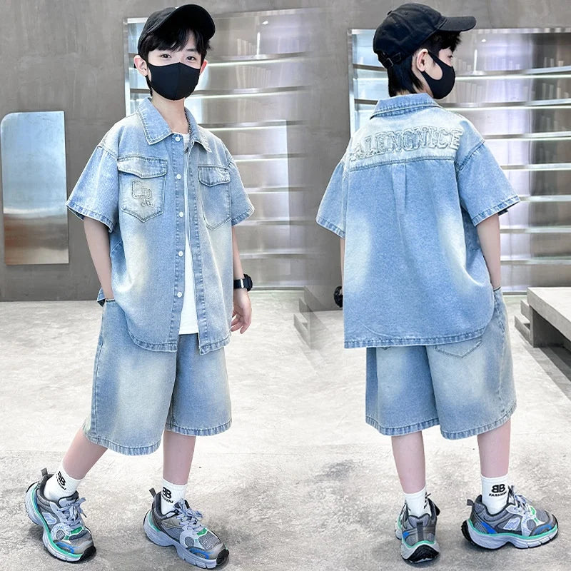 Children and Boys Summer Cowboy Suit Denim 2026 New Two-piece Thin Short Medium/Large Explosions
