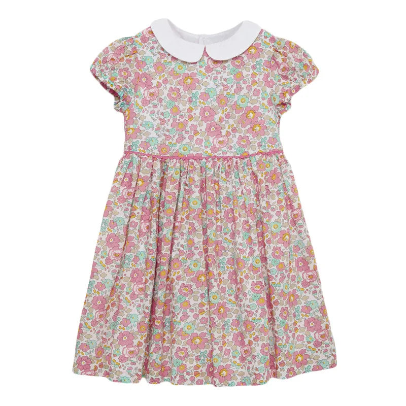 Wholesale Beautiful Girls Dress with Floral Print Short Sleeve Casual Design for Spring Summer Knee-Length Age Group Children