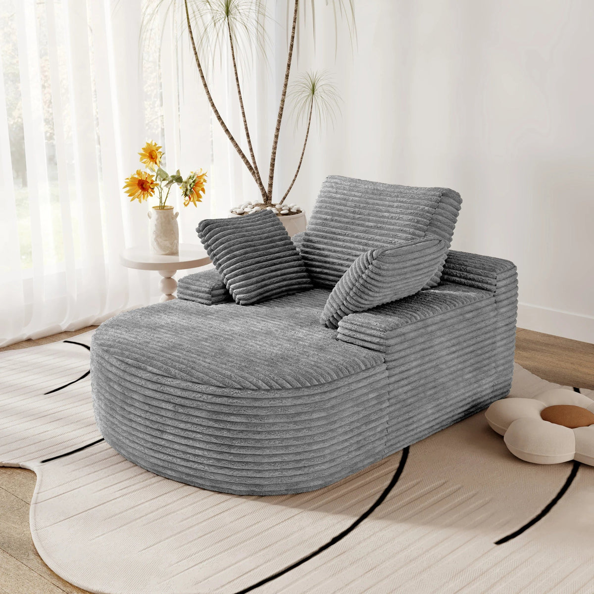 Atunus Vacuum Compressed Shipping Single Sofa Corduroy Fabric Cover White Lazy Sofa Furniture for Bedroom Livingroom in Stock