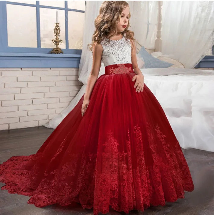 MQATZ Luxury Kids Evening Ball Gown Princess Sleeveless Solid Pattern Long for Birthday Party Prom Wholesale for Children LP-231