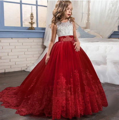 MQATZ Luxury Kids Evening Ball Gown Princess Sleeveless Solid Pattern Long for Birthday Party Prom Wholesale for Children LP-231