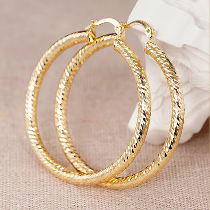 Women's Golden Hoop Earrings 18K Gold Plated Zinc Alloy Party Fashion Jewelry Large Circle Statement Accessories