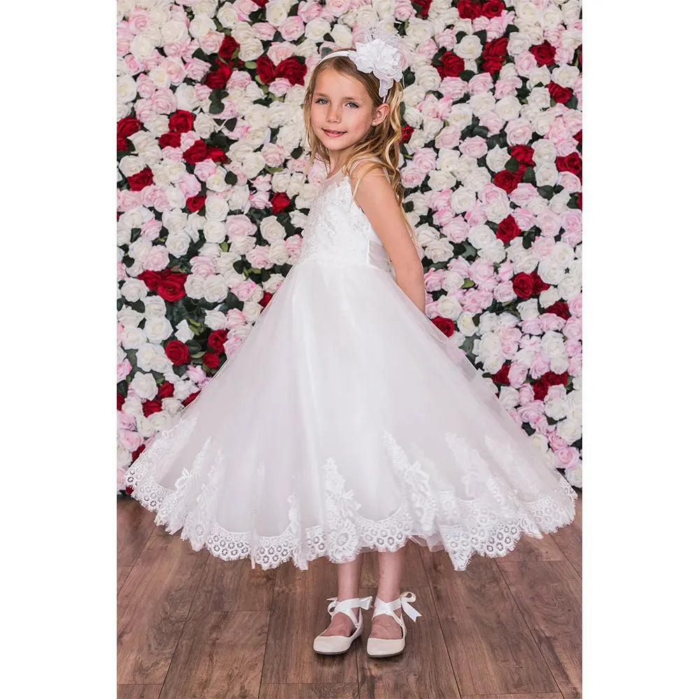 Ready Shipping Online Wholesale Hot Sell Children Special Occasion Wedding Party Sleeveless Round Neck a Line Flower Girls Dress